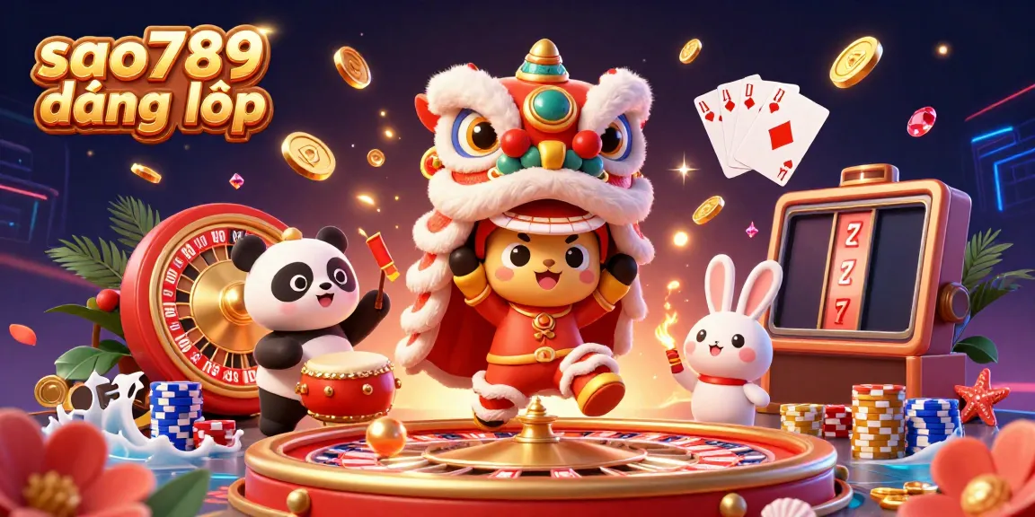 Engage in excitement with sao789 đăng nhập, featuring a vibrant scene of casino elements and energetic characters.