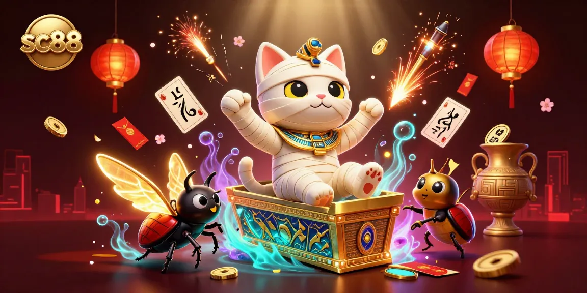Experience the thrill of sc88 as the mummy cat bursts out surrounded by glowing treasures!