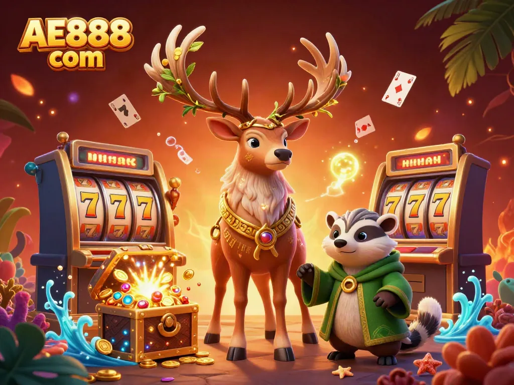 Experience thrilling gaming with AE888 com featuring vibrant 3D characters and slot machines.