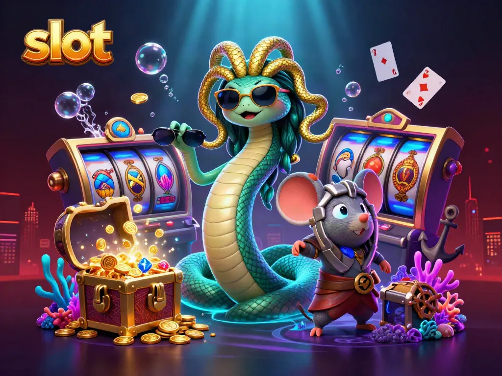 Engage with slot machines and friendly casino characters in a colorful underwater adventure.