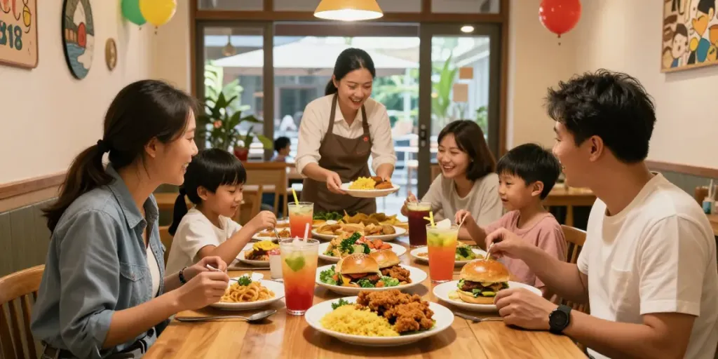 Family enjoying meals at ROKOK88 restaurant featuring rokok88 rtp dishes.