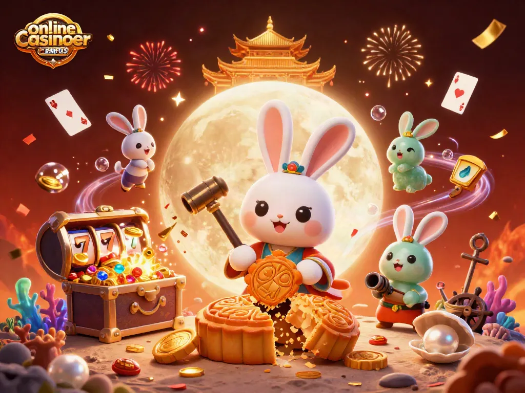 Experience the excitement at online casinoer uden ROFUS with this vibrant 3D moon rabbit scene!