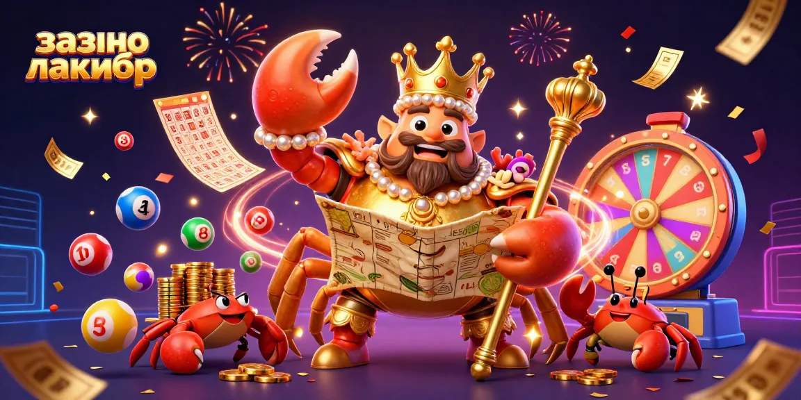 Engage with казино лакибир as the golden crab emperor leads a vibrant casino celebration in this fun-filled illustration.