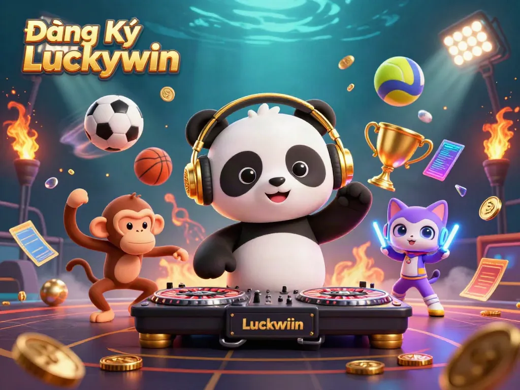 Experience Đăng Ký Luckywin with vibrant casino elements and dynamic characters in an engaging 3D scene.
