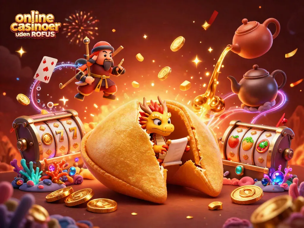 Engage with online casinoer uden ROFUS featuring vibrant fortune cookie characters and rich casino elements.