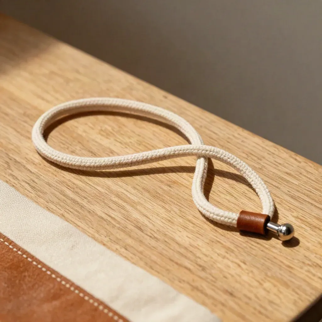 Waxed cotton laces coiled with eyelets and leather tongue on a cobbler's bench