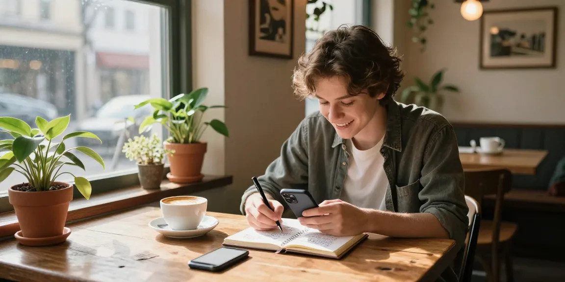 Youthful individual expressing feelings for a crush with latte art and cozy coffee shop vibes.