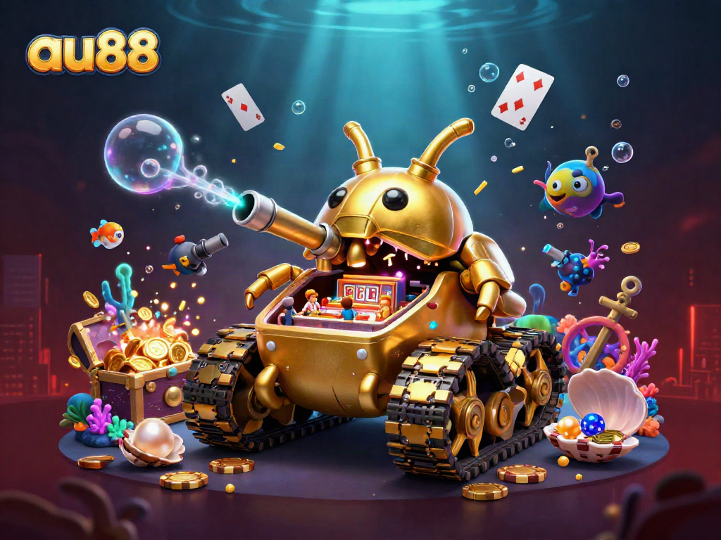 Play and win at au88 with a golden beetle tank casino theme in a vibrant underwater scene.
