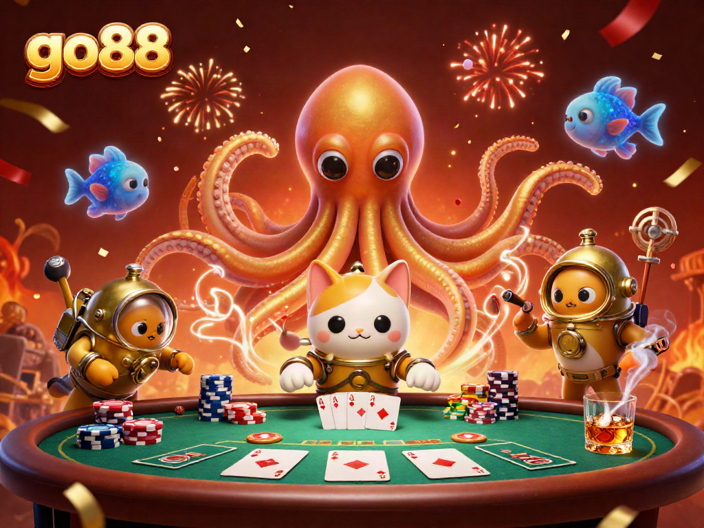 Experience thrilling gameplay with go88: a kraken, diving cat, and poker fun unite!