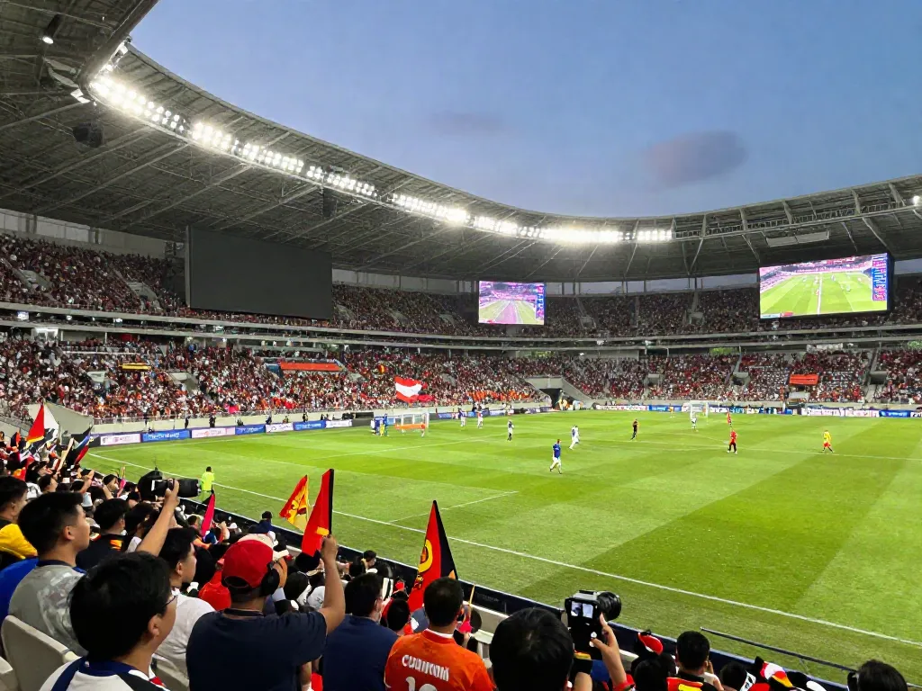 Fans enjoying a thrilling bóng đá gavangtv match at a packed stadium, showcasing team spirit and excitement.