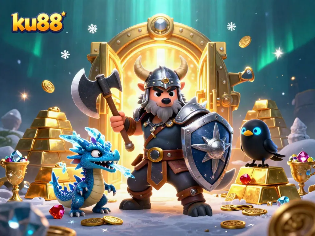 Spin and win at ku88 with thrilling dragon challenges and dazzling treasures in a vibrant 3D illustration.