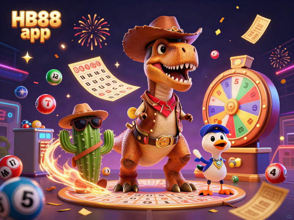 Experience exciting gaming with the HB88 app in a vibrant, dynamic casino-themed scene.