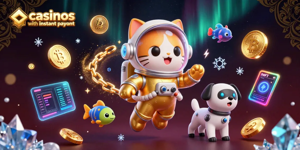 Join casinos with instant payout for quick withdrawals and exciting winnings in a dynamic 3D illustration.