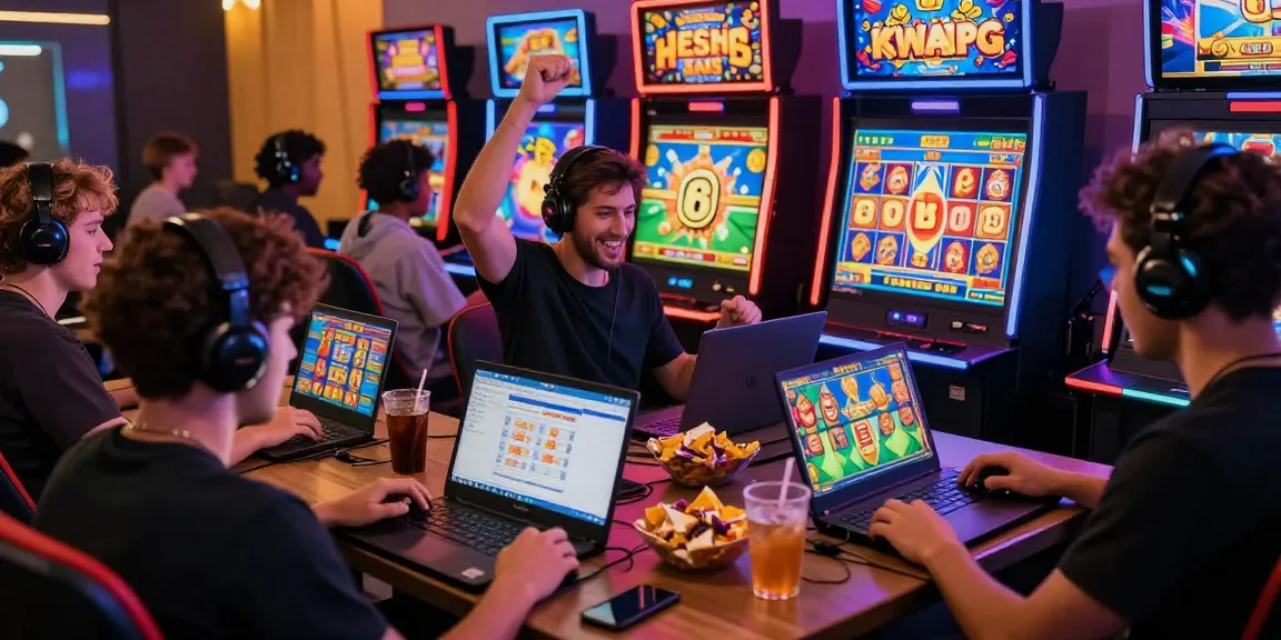 Permainan slot online SUPER59 link alternatif dengan pemain merayakan kemenangan besar.