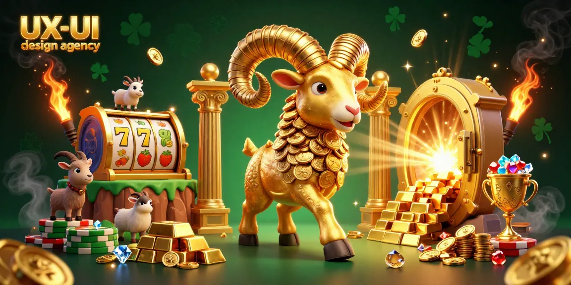 Exciting illustration showcasing a golden ram in a casino environment by a UX/UI design agency, capturing the thrilling gaming experience.