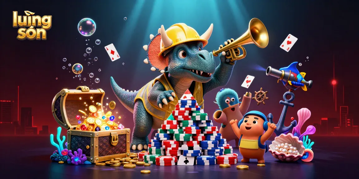Engage with lương sơn's vibrant gambling scene as cartoon dinosaurs celebrate their poker game excitement.